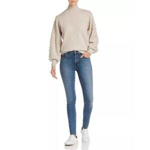 C by Bloomingdale's Women Beige Mock-Neck Popcorn-Sleeve Cashmere Sweater M